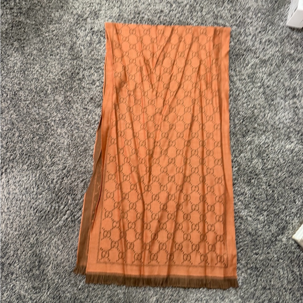 Gucci Orange Monogram Knit Scarf